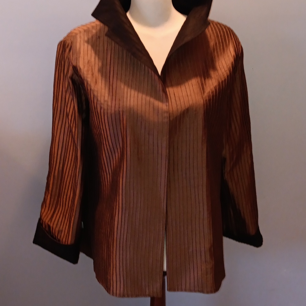 Reversible bronze black ribbed silk blazer